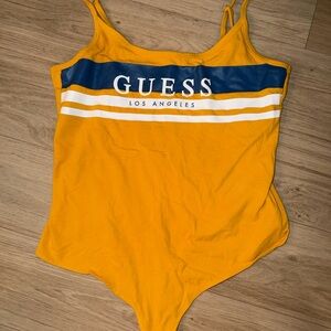 GUESS  Tank Bodysuit mustard yellow with Navy and White Logo Band